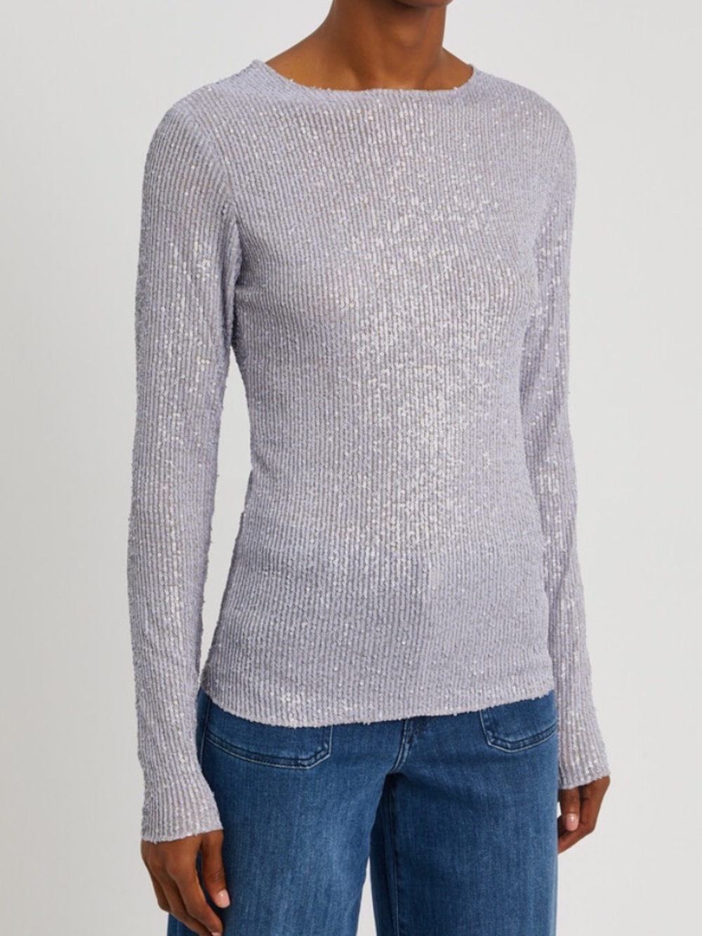 Free People Intimates Lavender Gold Rush Sequin Long Sleeve Boat Neck Top Sheer - Picture 1 of 8